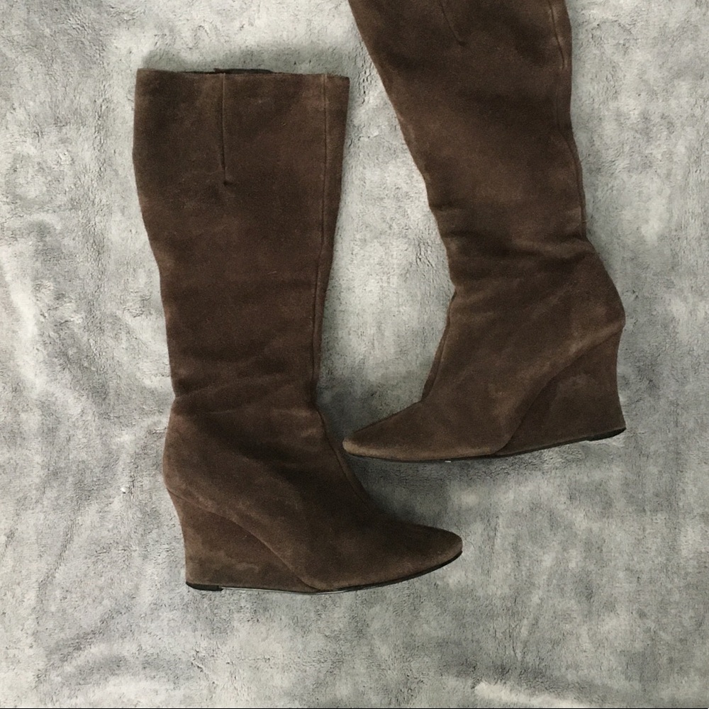 Brown suede wedge boots
